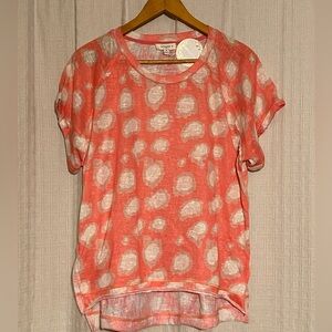 Umgee Peach Print Raglan Roll-Sleeve Top